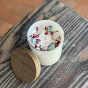 White and Wood Scented Candle with Crystals